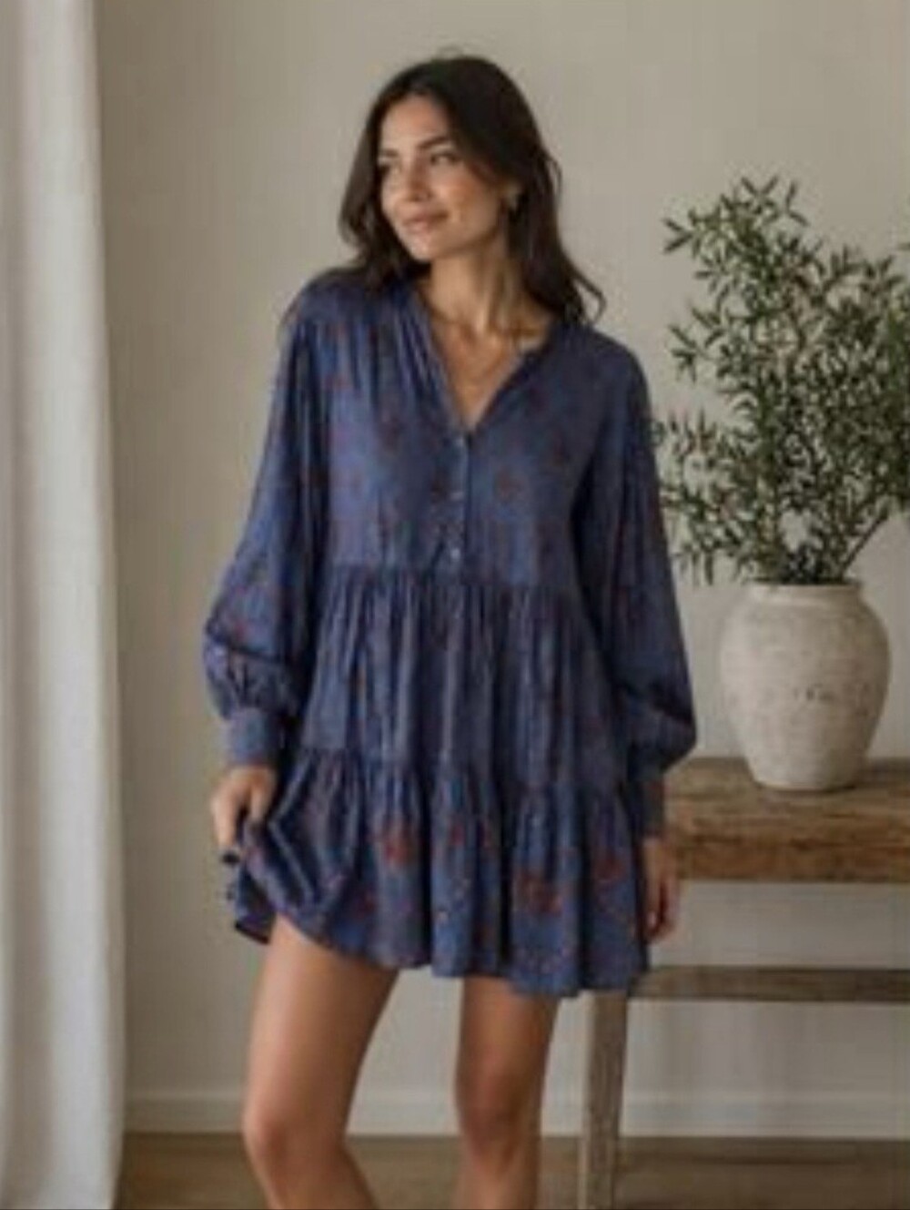 Celina Moon Tiered Babydoll Mini Dress Sz S